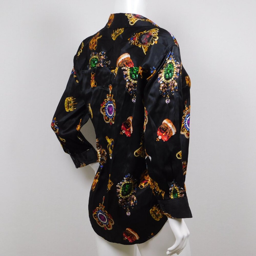 NEW L'AGENCE Dani Black Multi Medallion Silk Blouse M NWT - Picture 2 of 6